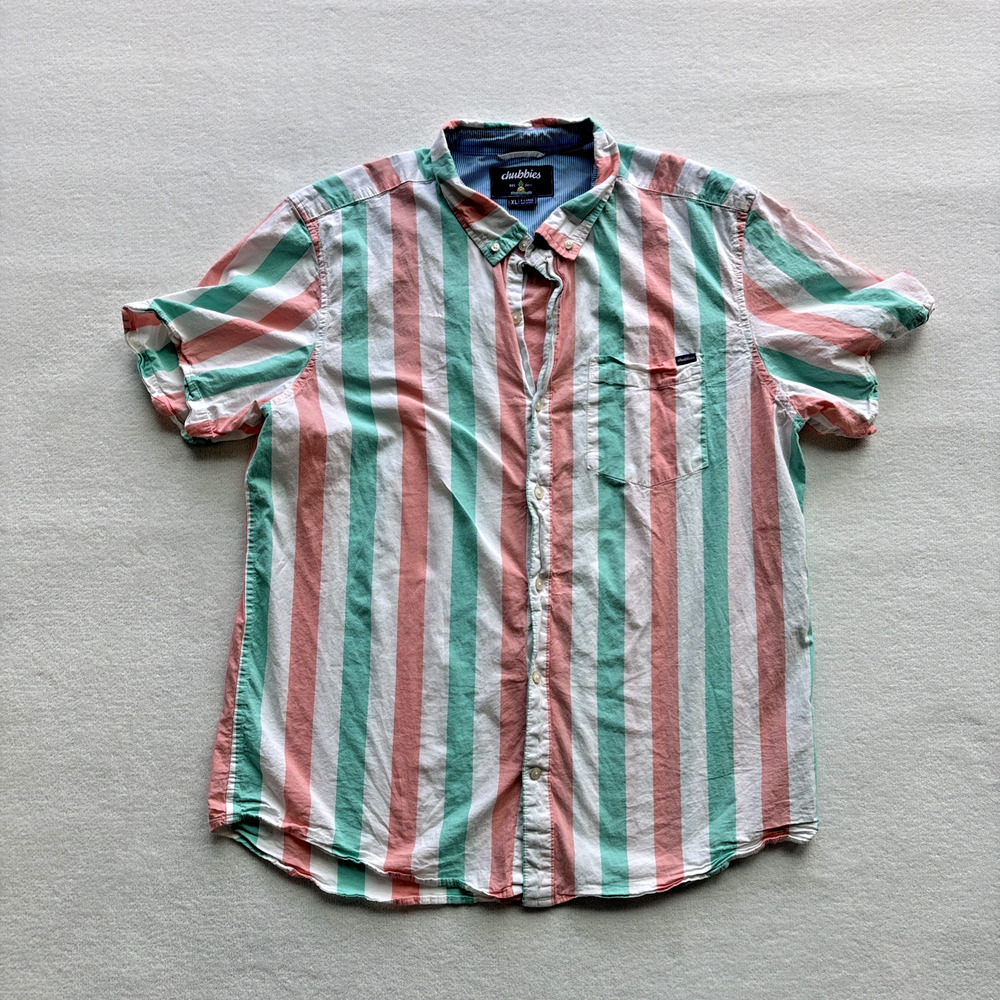 Chubbies Men's Short Sleeve Button‎ Down Pastel Striped Shirt Size XL Comfort